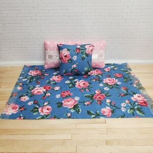 Miniature Dollhouse Blue Floral Carpet 1:12 Scale